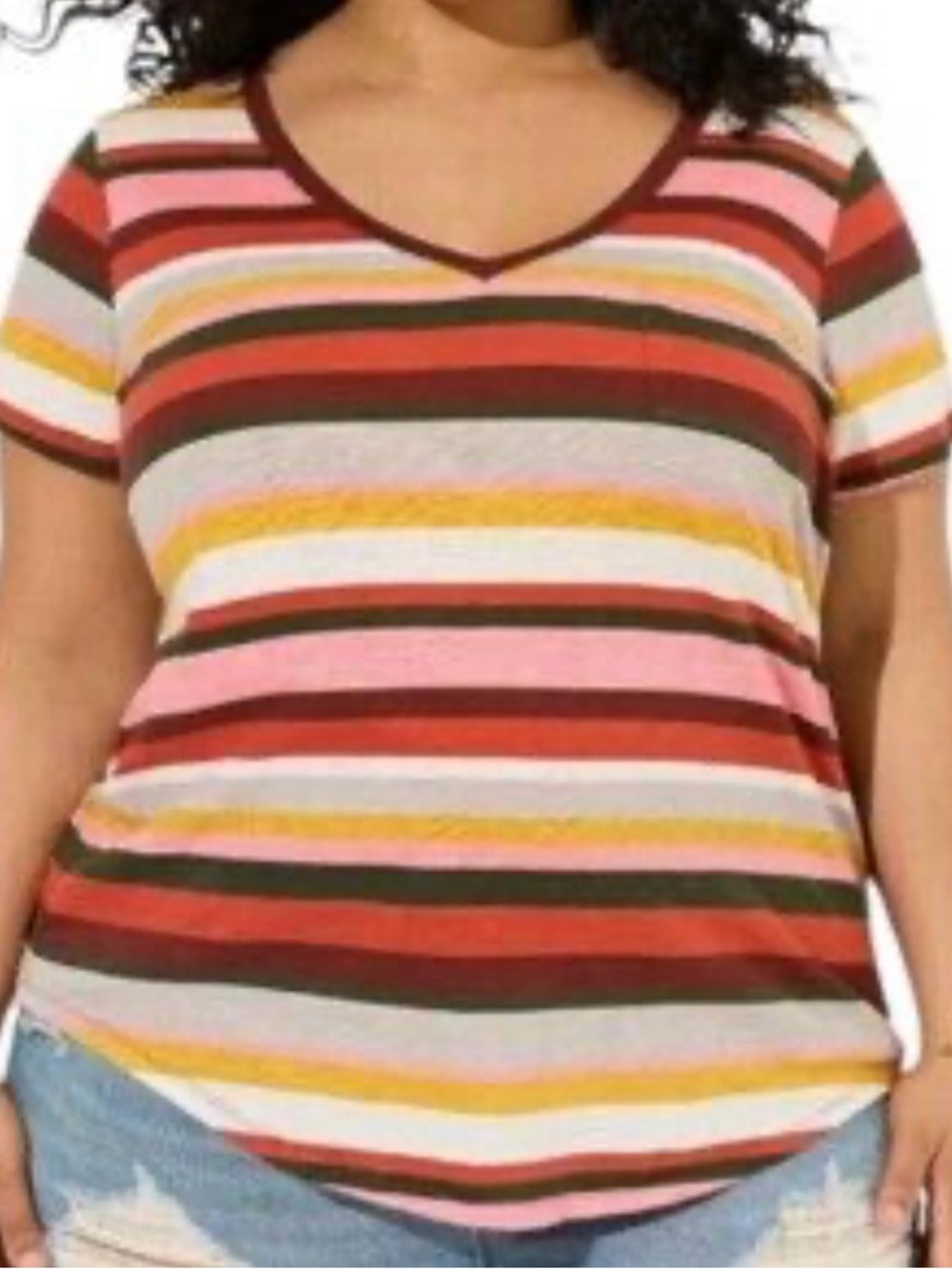 Torrid Heritage Slub Jersey V-Neck Short Sleeve Striped T-Shirt Size Large